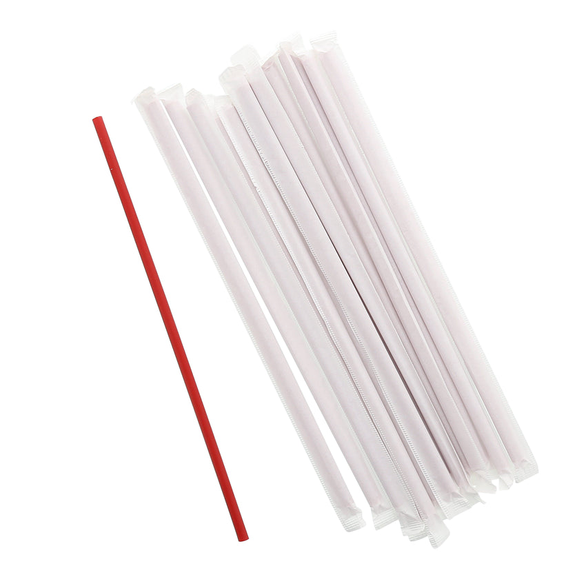9.5" Jumbo Red Straws, Paper Wrapped, Group Image