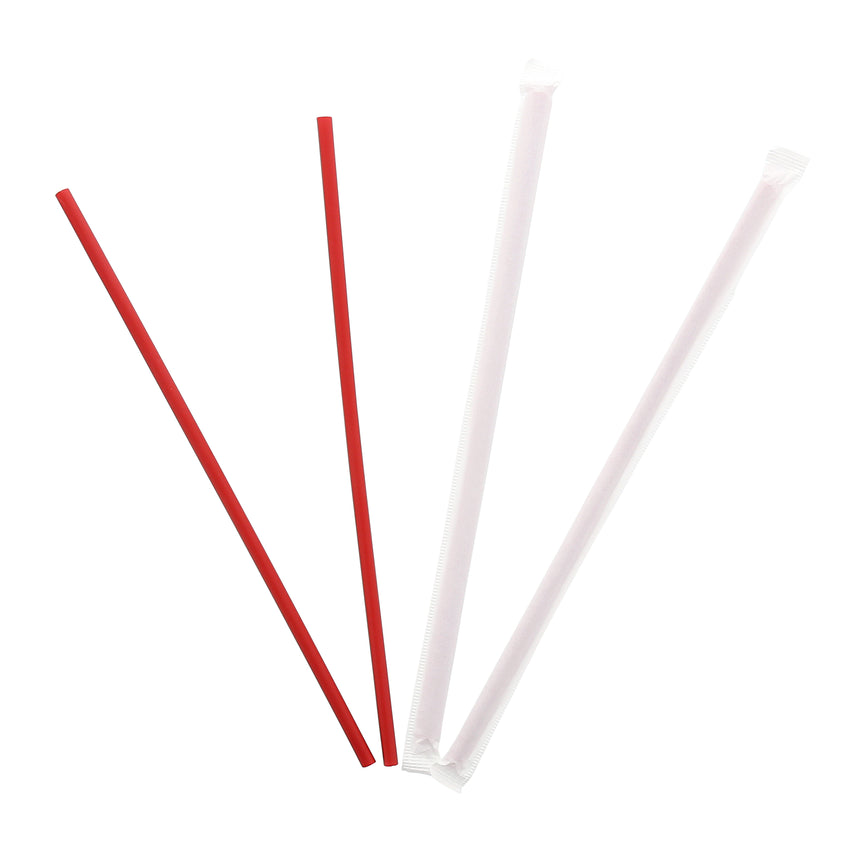 9.5" Jumbo Red Straws, Paper Wrapped, Group Image, Fanned Out Straws