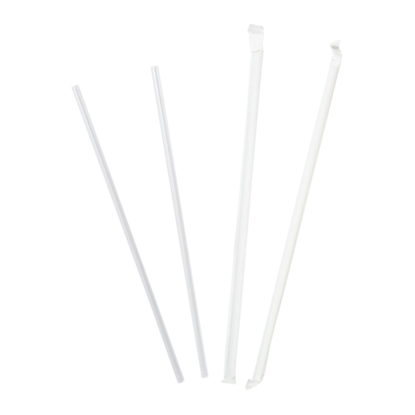 10.25" Jumbo Straw, Clear, Paper Wrapped, Two Unwrapped Straws and Two Wrapped Straws