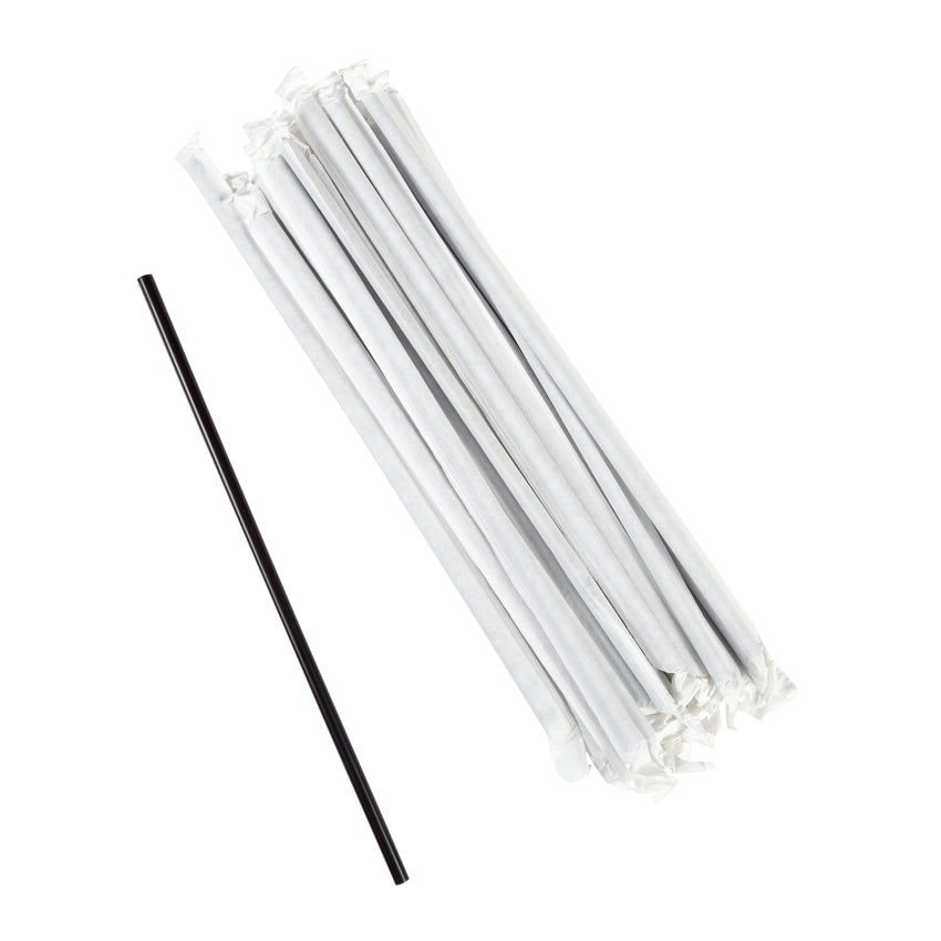 10.25" Jumbo Straw, Black, Paper Wrapped, Group Image
