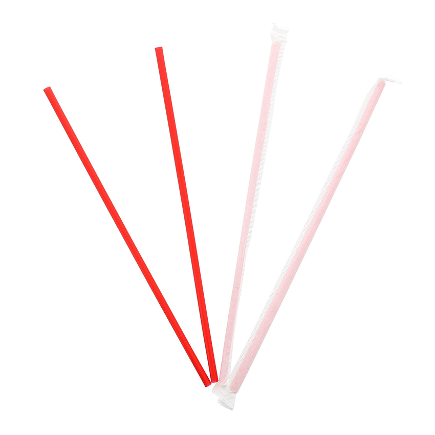 10.25" Jumbo Straw, Red, Paper Wrapped, Two Unwrapped Straws and Two Wrapped Straws