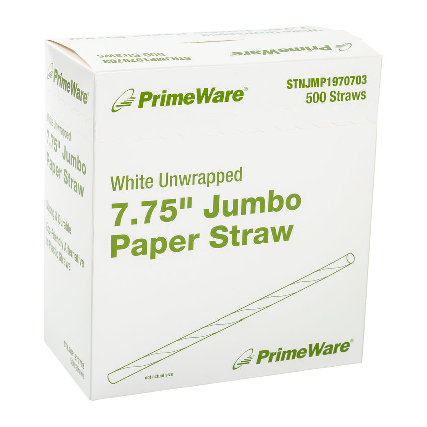 WHITE 7.75" JUMBO UNWRAPPED PAPER STRAW, Inner Box