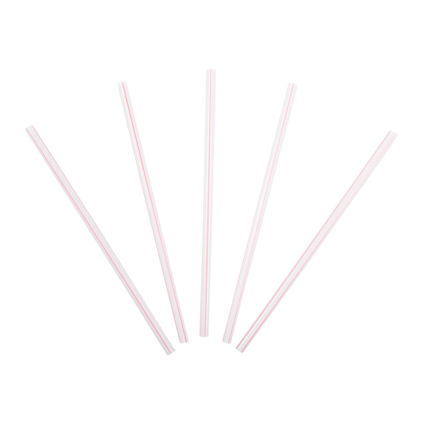 7.75" Giant White With Red Stripe Straw, Unwrapped, Group Image, Fanned Out Straws