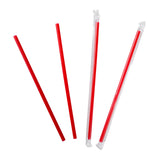 10.25" Giant Straw, Red, Poly Wrapped, Two Unwrapped Straws and Two Wrapped Straws