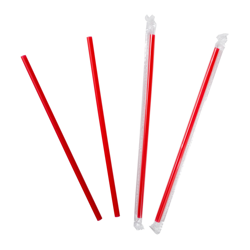 10.25" Giant Straw, Red, Poly Wrapped, Two Unwrapped Straws and Two Wrapped Straws