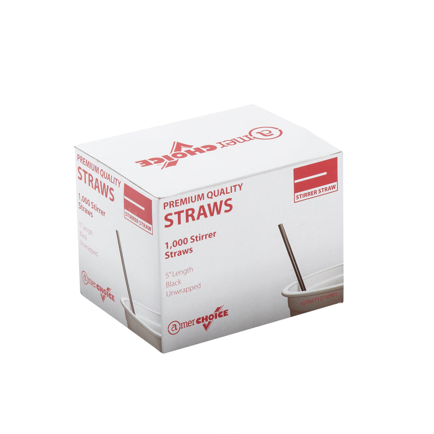 5" Black Stirrer Straw, Unwrapped, Inner Package