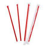 10" Giant Red Spoon Straws, Poly Wrapped, Group Image, Fanned Out Straws