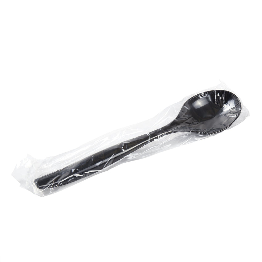 10" Black Extra Heavy Weight Polystyrene Serving Spoon, Individually Wrapped