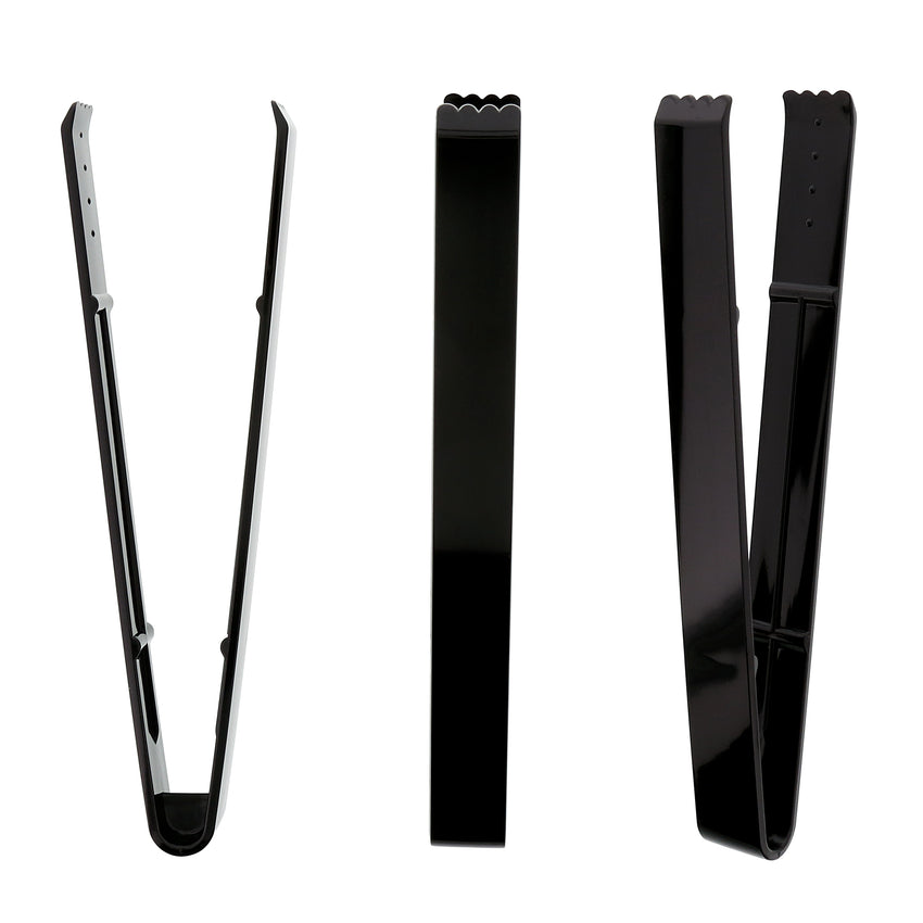 9" Black Polystyrene Tongs, Extra Heavy Weight, Tongs Seen From Different Angles