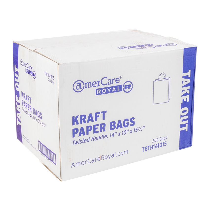 Kraft Paper Shopping Bags - 14 x 10 x 15 1/2, Take Out