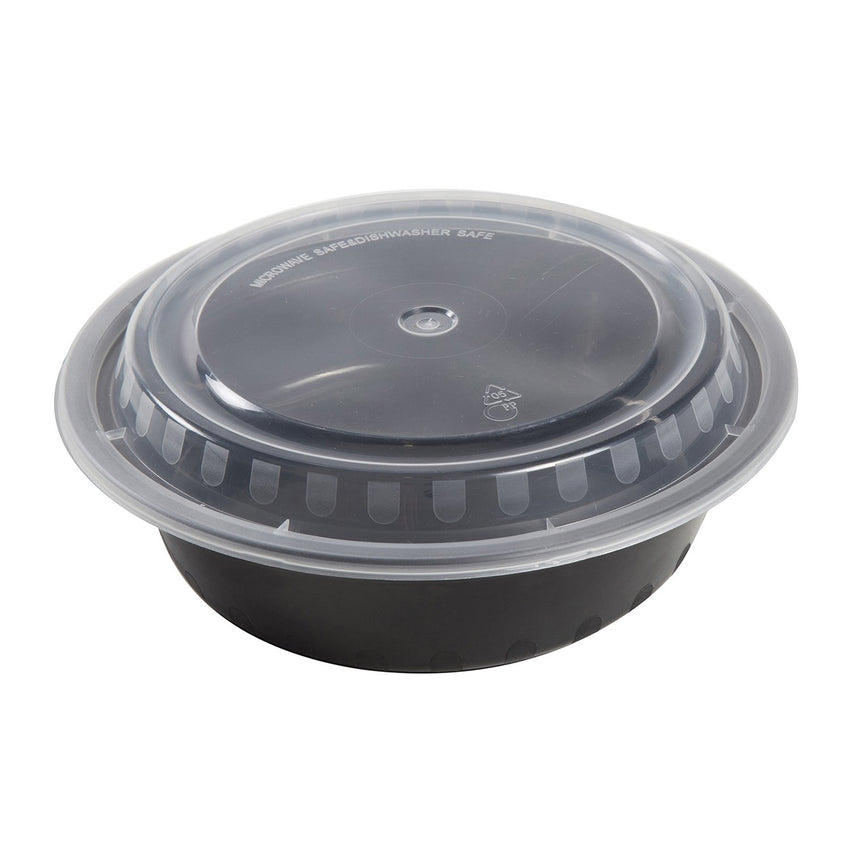 16 Oz Round Black To-Go Container with Clear Lid Combo