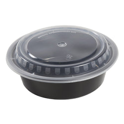 32 Oz Round Black To-Go Container with Clear Lid Combo
