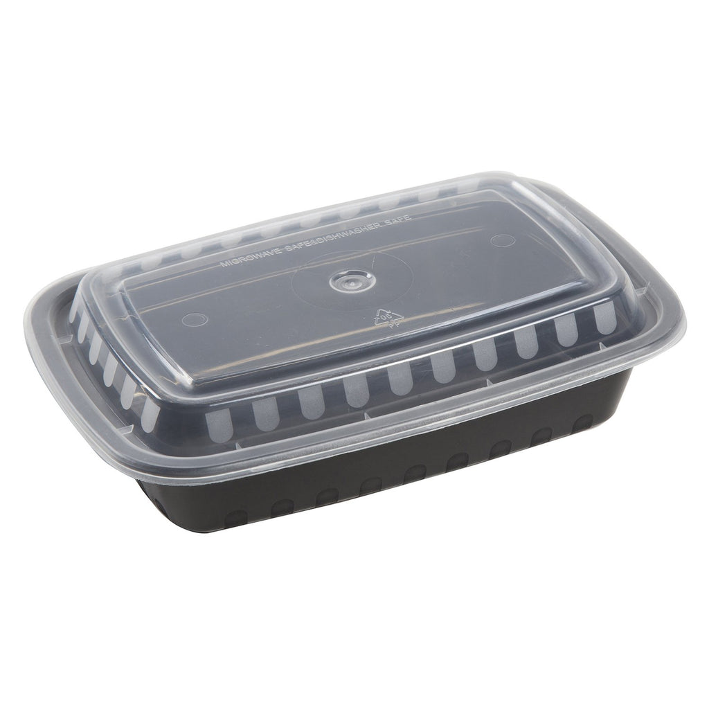 Choice 48 oz. Black Round Microwavable Heavy Weight Container with Lid 9 -  150/Case