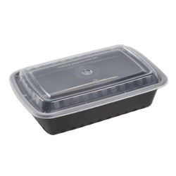 32 Oz Rectangular Black To-Go Container with Clear Lid Combo