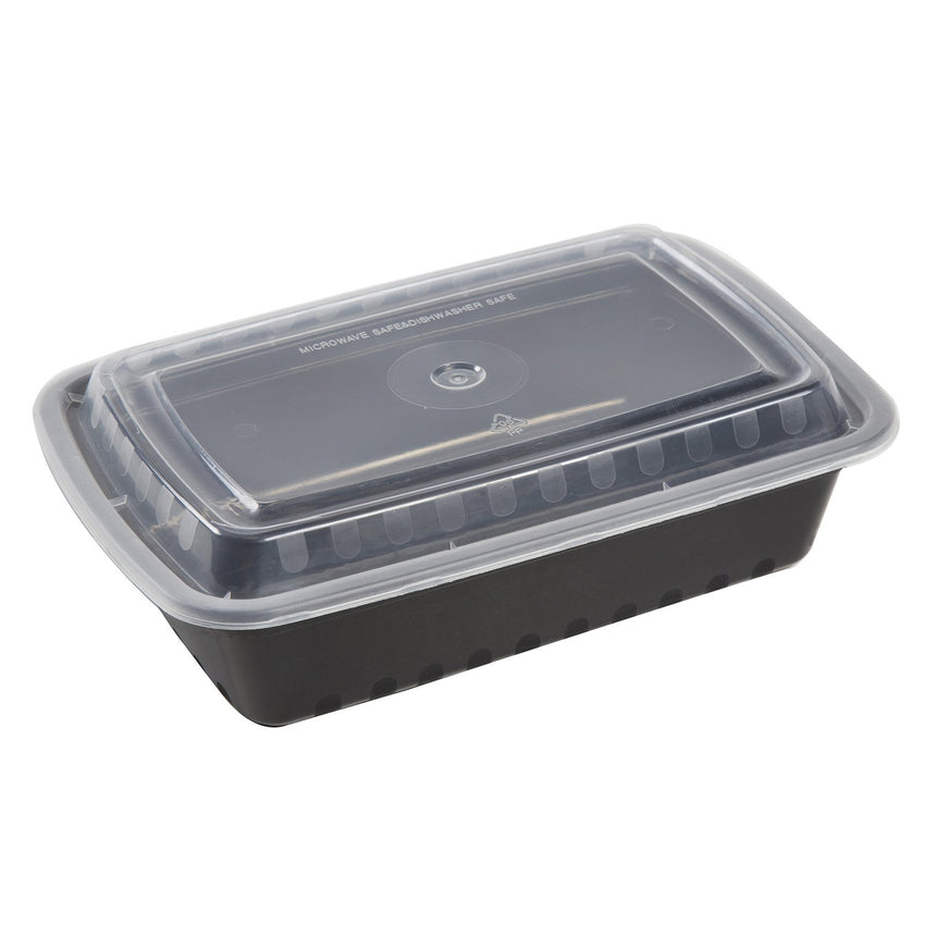 38 Oz Rectangular Black To-Go Container with Clear Lid Combo