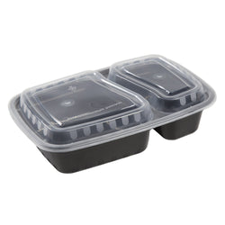 32 Oz Rectangular Black To-Go 2-Compartment Container with Clear Lid Combo