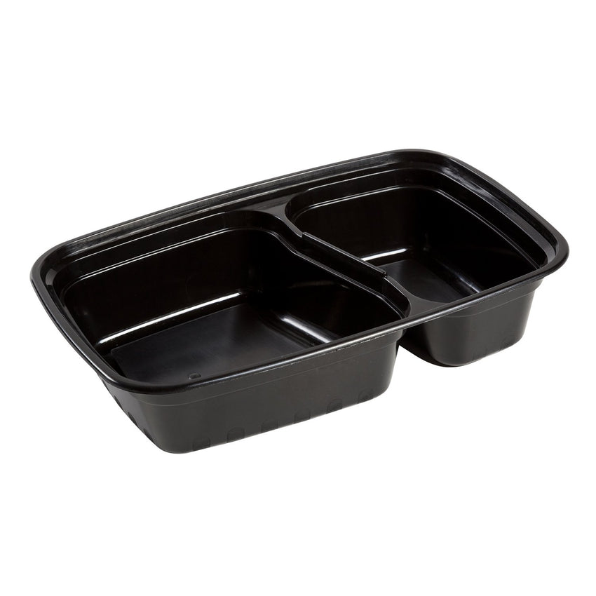 32 Oz Rectangular Black To-Go 2-Compartment Container with Clear Lid Combo, Photo of Container Without Lid