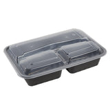 33 Oz Rectangular Black To-Go 3-Compartment Container with Clear Lid Combo