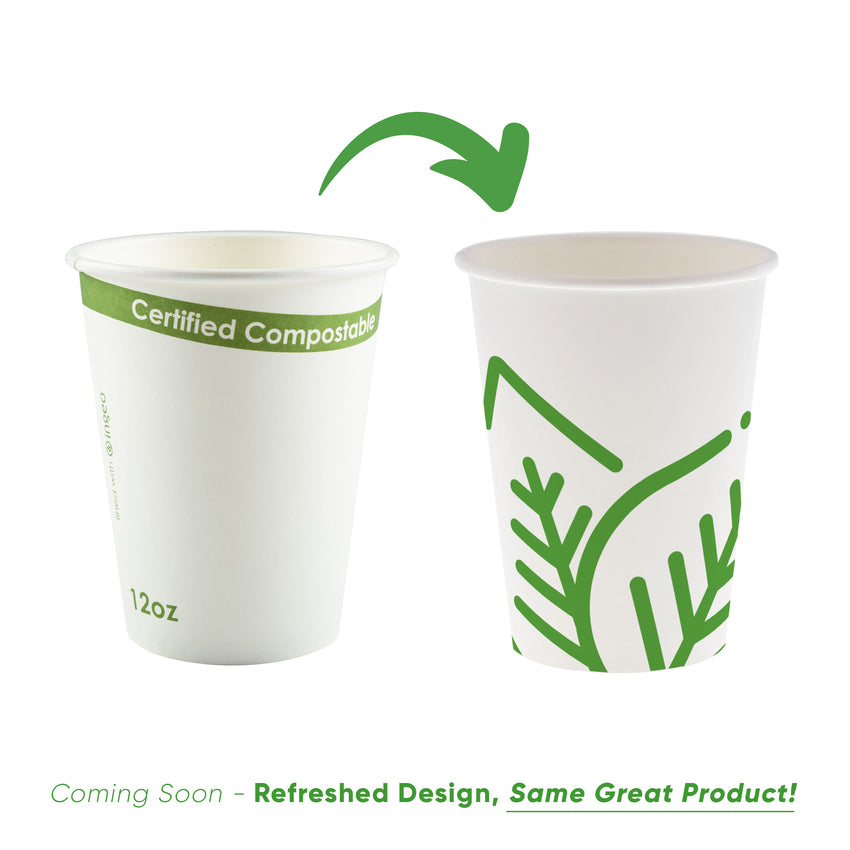White 12 Ounce Compostable PLA Lined Cups